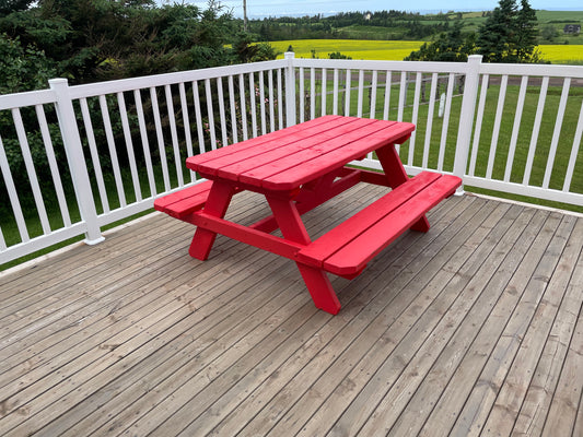 Red Table built from out picnic table diy woodworking plan