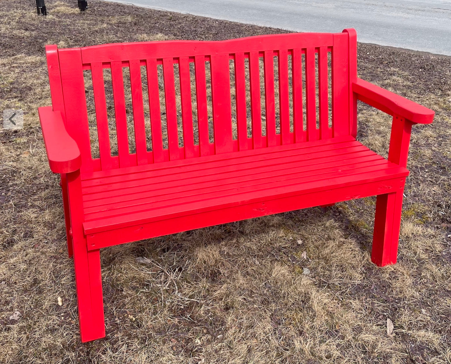 Red Garden bench built form our 48 inch garden bench woodworking diy plan